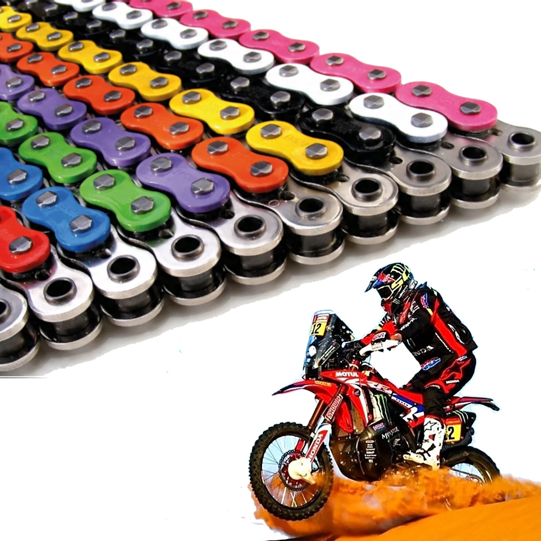 

Red/Blue/Green 420 108 Links Motorcycle Drive Chain Powersports Parts for CRF125 YCF 150 KAYO SSR ATV Dirt Pit Bike Accessories