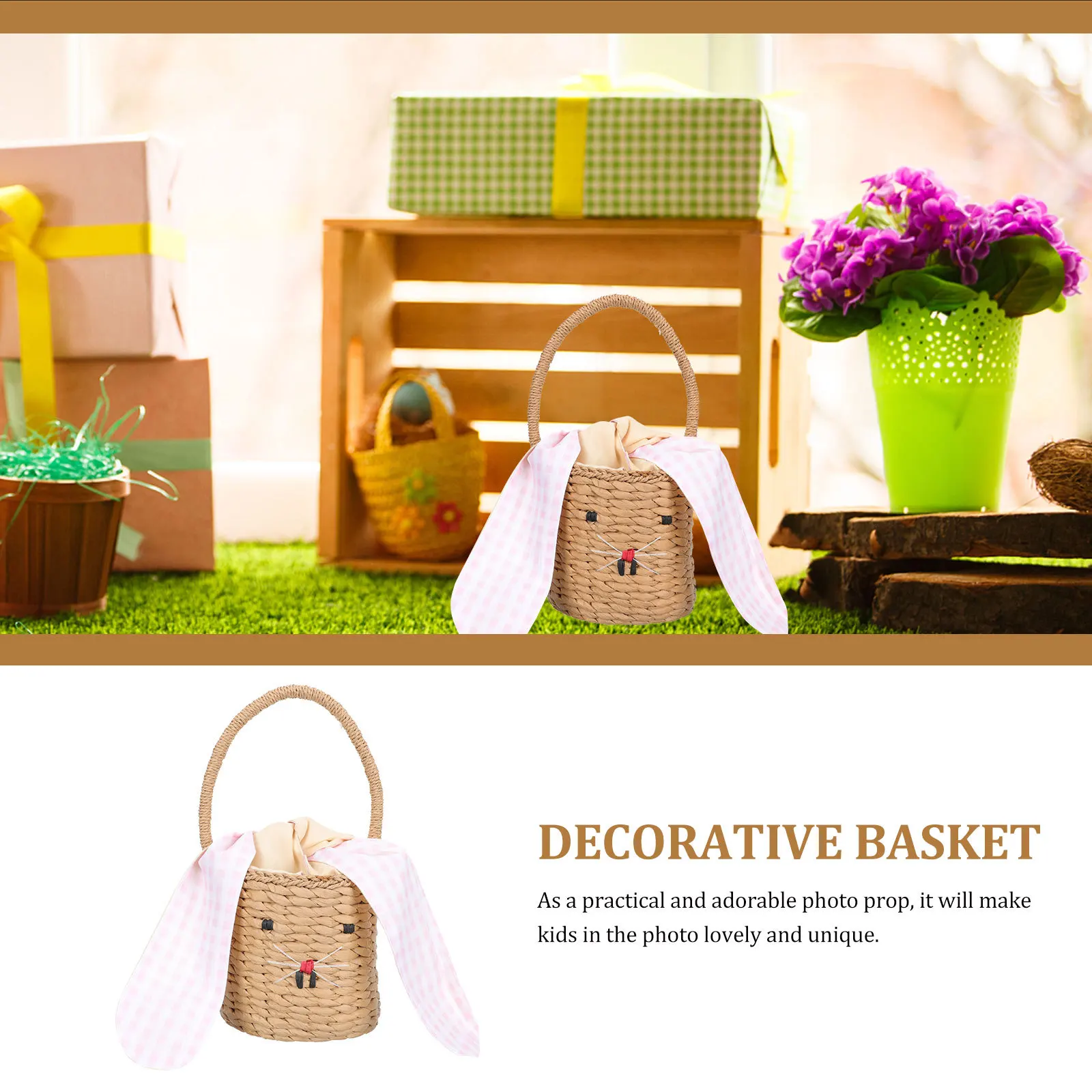 

1pcs Kids Rattan Rabbit Bag Handmade Woven Children Handbag For Travel Outdoor Photo Prop Decorative Basket Storage Use