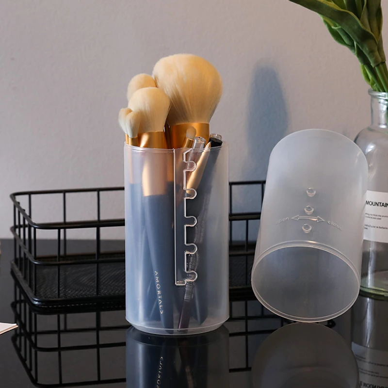 1 Piece Adjustable Height PVC Makeup Brush Holder Display Storage Cup Organizer with Lid