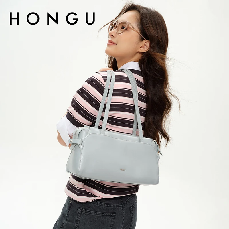 

HONGU Women's Party Bags 2025 New Fashion High-end Textured Cowhide Leather Shoulder Bag Work Commute Bowling Bag H5156934