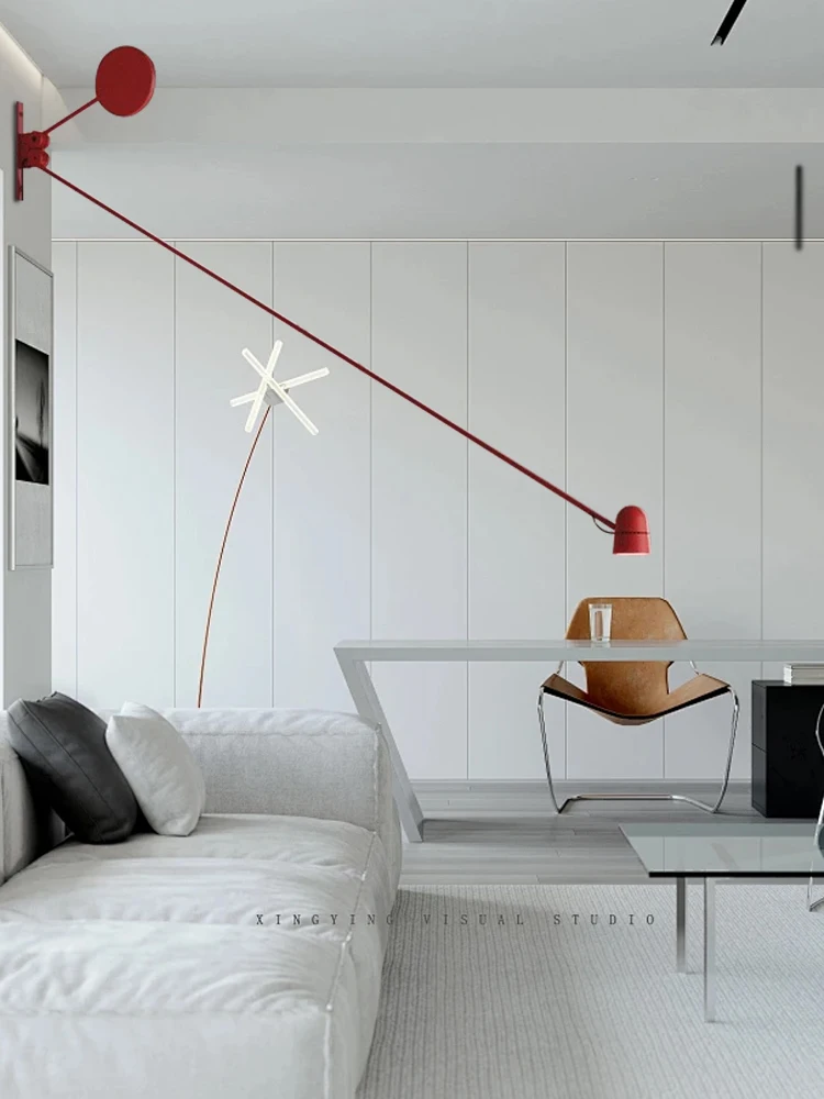 

Modern Long Swinging Arm Wall Sconce Lamps, Led Red/Black Background Light Fixture Position Adjustable Wall Mount Lighting