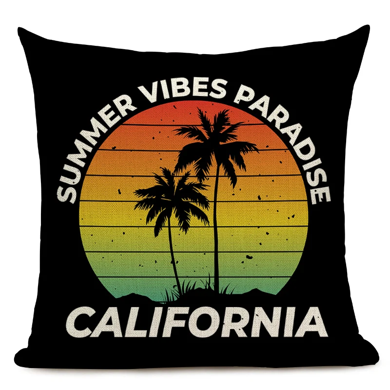 Vintage Palm Print Decorative Cushion Cover Beach Surfing Design Pillow Case Linen Pillowcase for Home Decoration