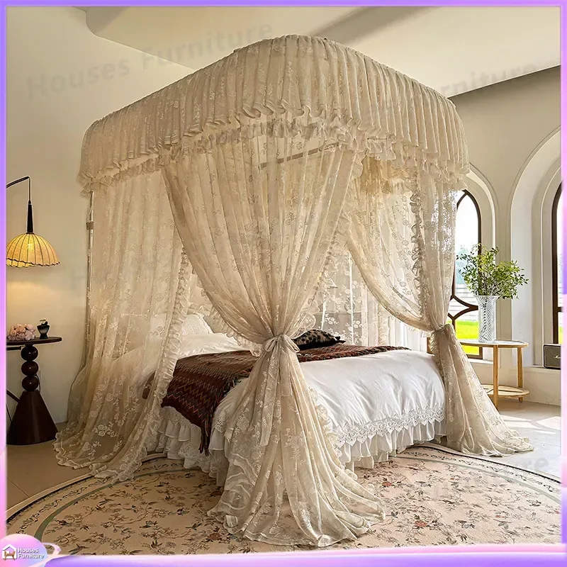 French lace u-shaped guide rail mosquito net household bedroom three doors bed mantle floor track bracket height can be