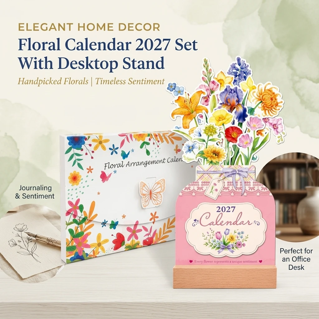 2027 Edition English International Flower And Beech Calendar 130x230x25mm - Desktop Year Planner