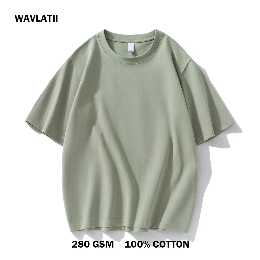 Wavlatii-ユニセックスのプレーンブラックベーシックトップス,100% コットン,厚手のTシャツ,カジュアルな特大Tシャツ,280 gsm,白,wt2477,新品