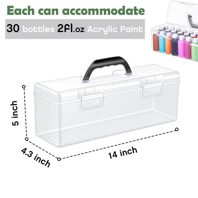 Caixa de armazenamento de tinta AP-3 Pcs para 2 Fl. Tintas acrílicas de oz, organizador de arte artesanal portátil acrílico com alça, 30 garrafas
