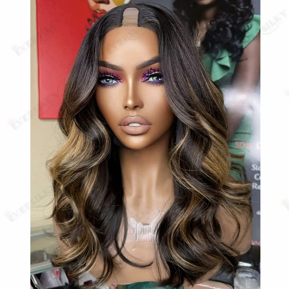 المرأة موجة فضفاضة الرماد الذهبي شقراء تسليط الضوء على U جزء شعر مستعار شعر الإنسان قابل للتعديل مع مقاطع غلويليس سهلة ارتداء 1x4 حجم الخامس جزء واي فاي #2