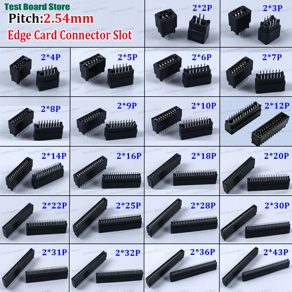 1/2/5Pcs 2.54mm Pitch 6P 8P 10P 12P 16P 20P 28P 36P 50P 62P-86 Pin Edge Card Connector Slot PCB Gold Finger Socket Through Holes