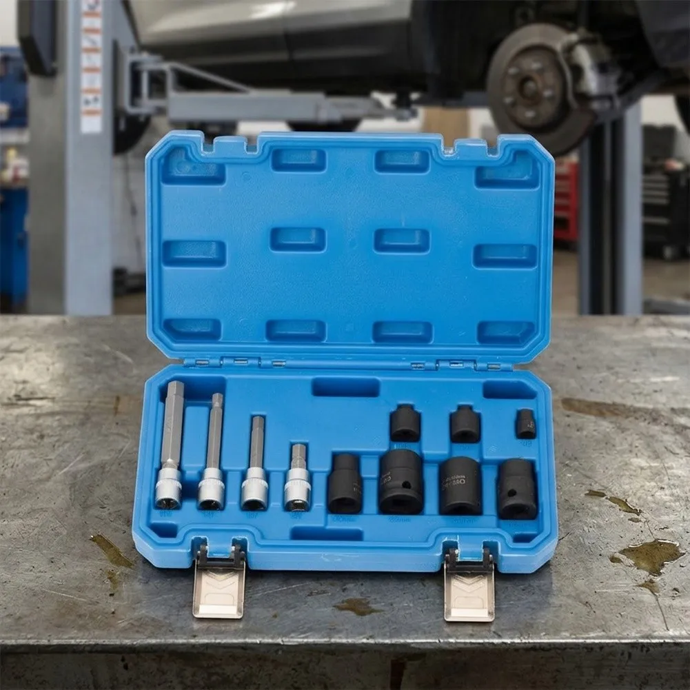 Car Brake Caliper Compression Tool 11 Piece Set for Brake Pad Replacement 45 Steel 26.7x15.5x5.6cm Works with Wrenches