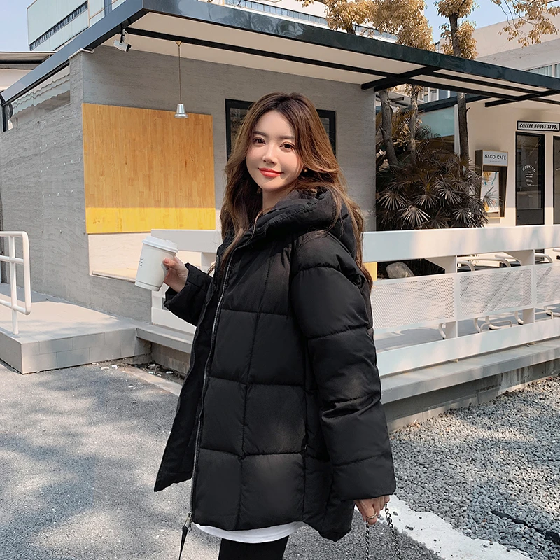 Winter White Basic New Thick Puffer Jackets Women Zipper Long Down Jacket Woman Korean Loose Fashion Hooded Bubble Coats Female