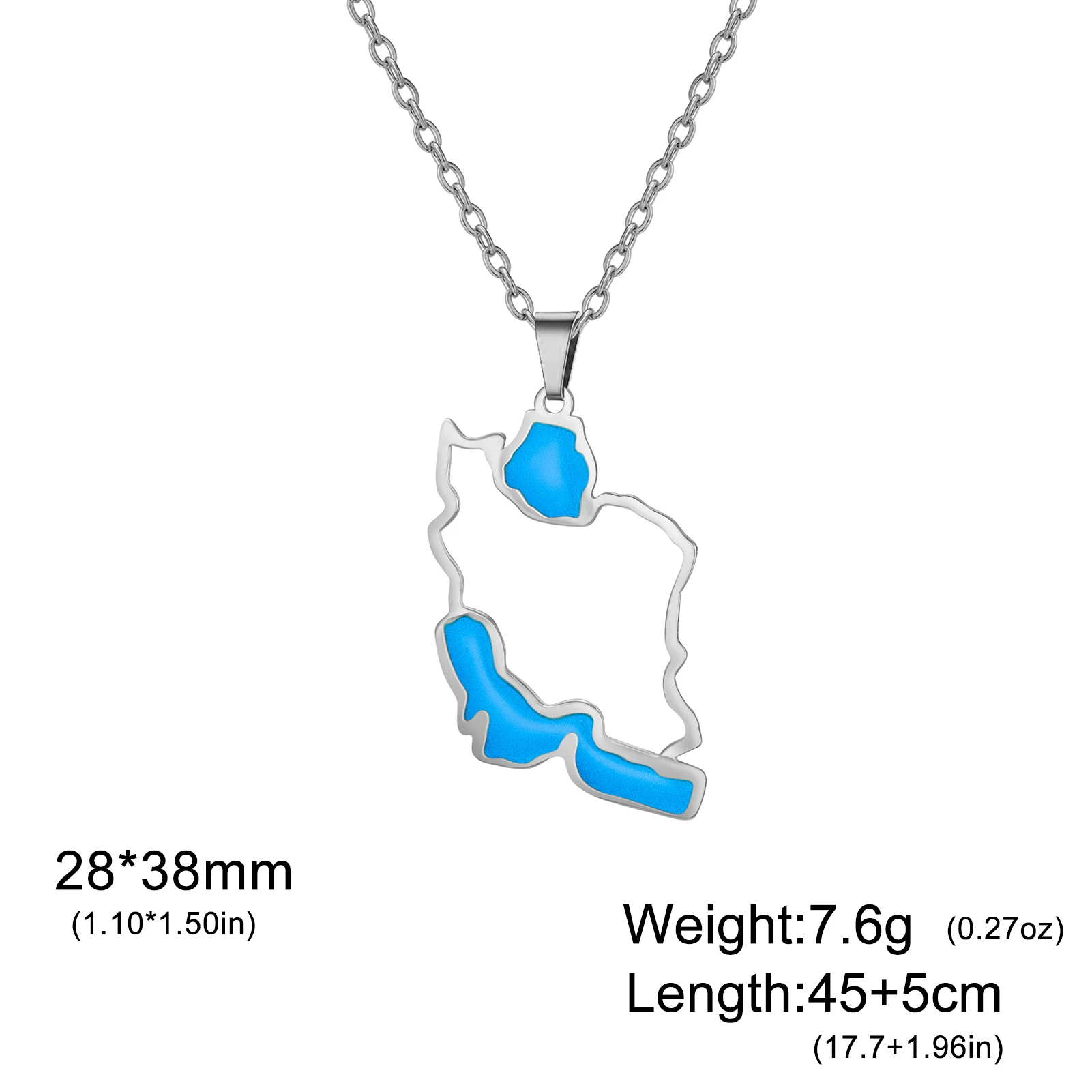 Kkjoy Iran-Karte, blaue Emaille-Anhänger-Halskette, Edelstahl, Iran-Landkarte, Wahrzeichen, Geschenk für Männer und Frauen, zierlicher Schmuck – Detail 2