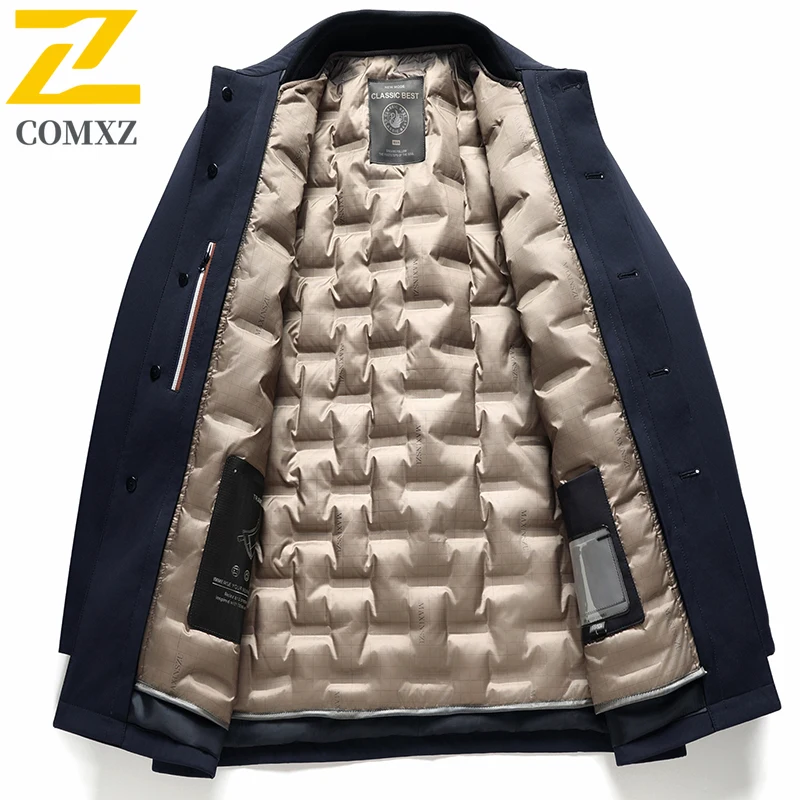 COMXZ Men Down Jacket Comfort Commute Office Cold Resistant Puffer Coat Premium Detachable Inner Layer Lightweight Winter Coat