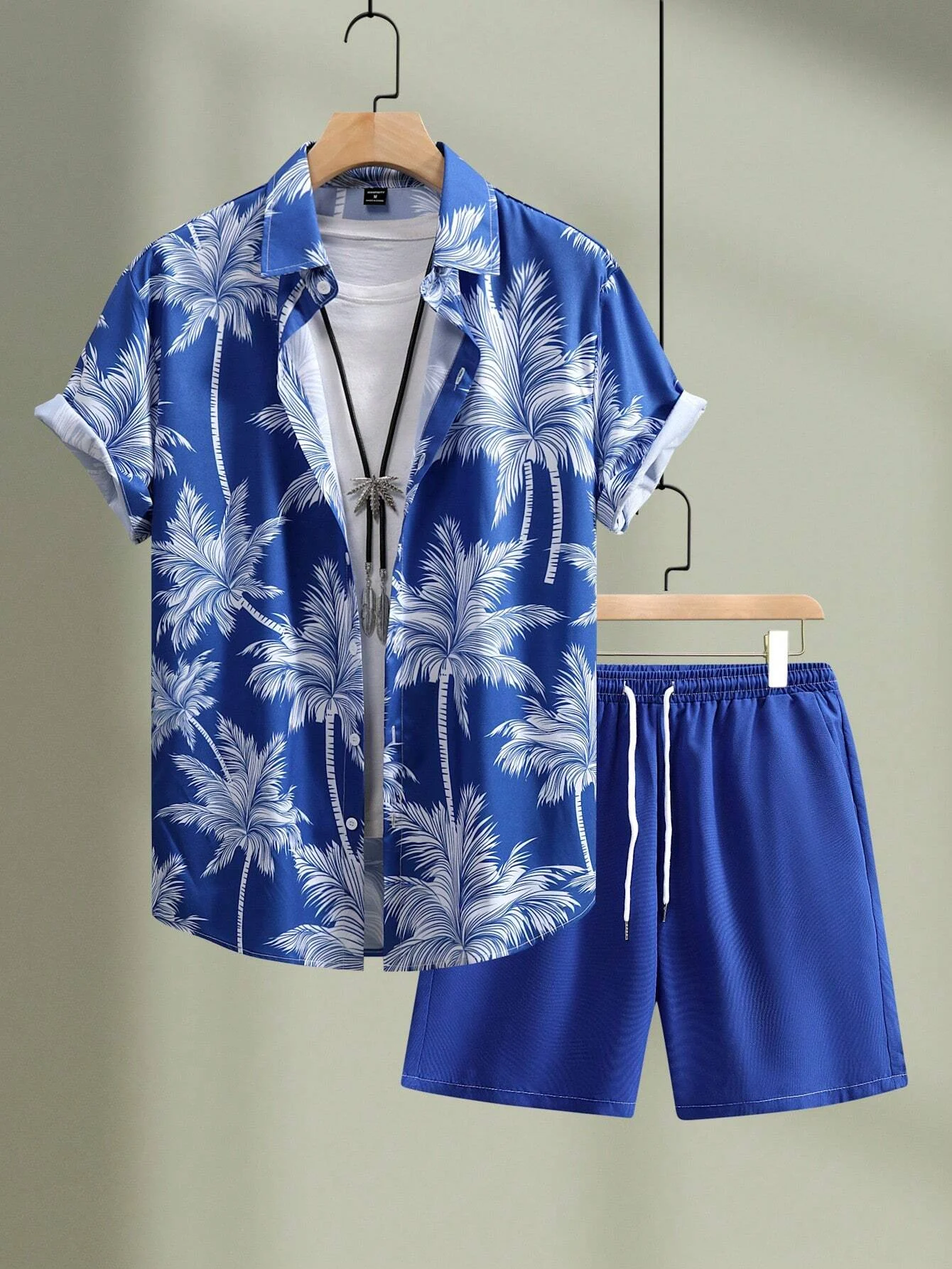 Conjunto de 2 piezas de manga corta con estampado botánico Hawaiano para hombre y mujer, camisa con botones y solapa, Tops y pantalones cortos