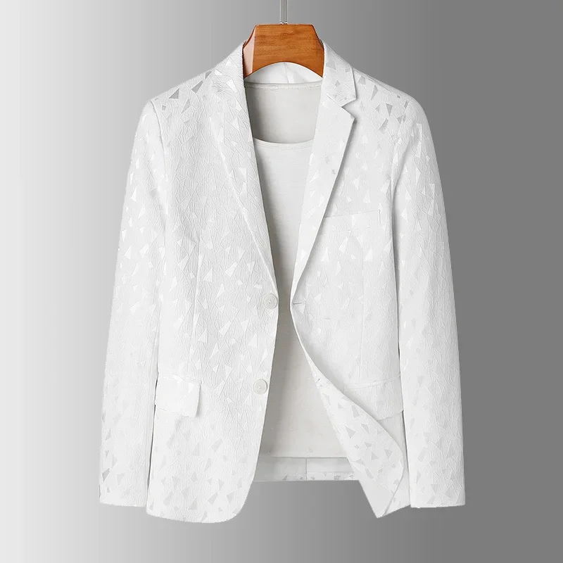 High Quality Fashion All-in-one Banquet White Suit Jacket Men's New Autumn and Winter British Casual Plus Size Light Ripe Suit