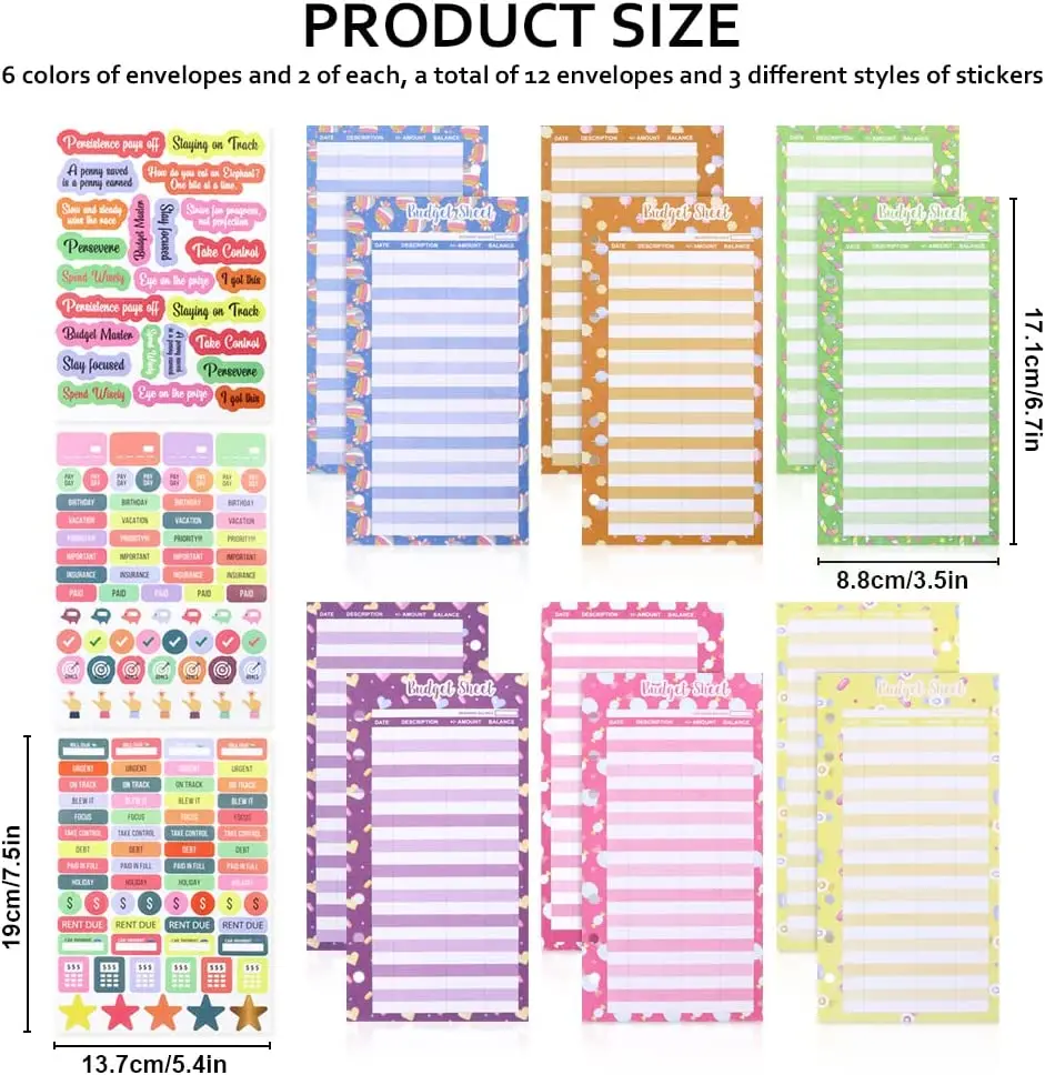 24 Pcs Cute Budget Sheets for A6 Budget Binder with 3 Sheets  Budget Stickers,Expense Tracker Sheets,Financial Organizer Planner