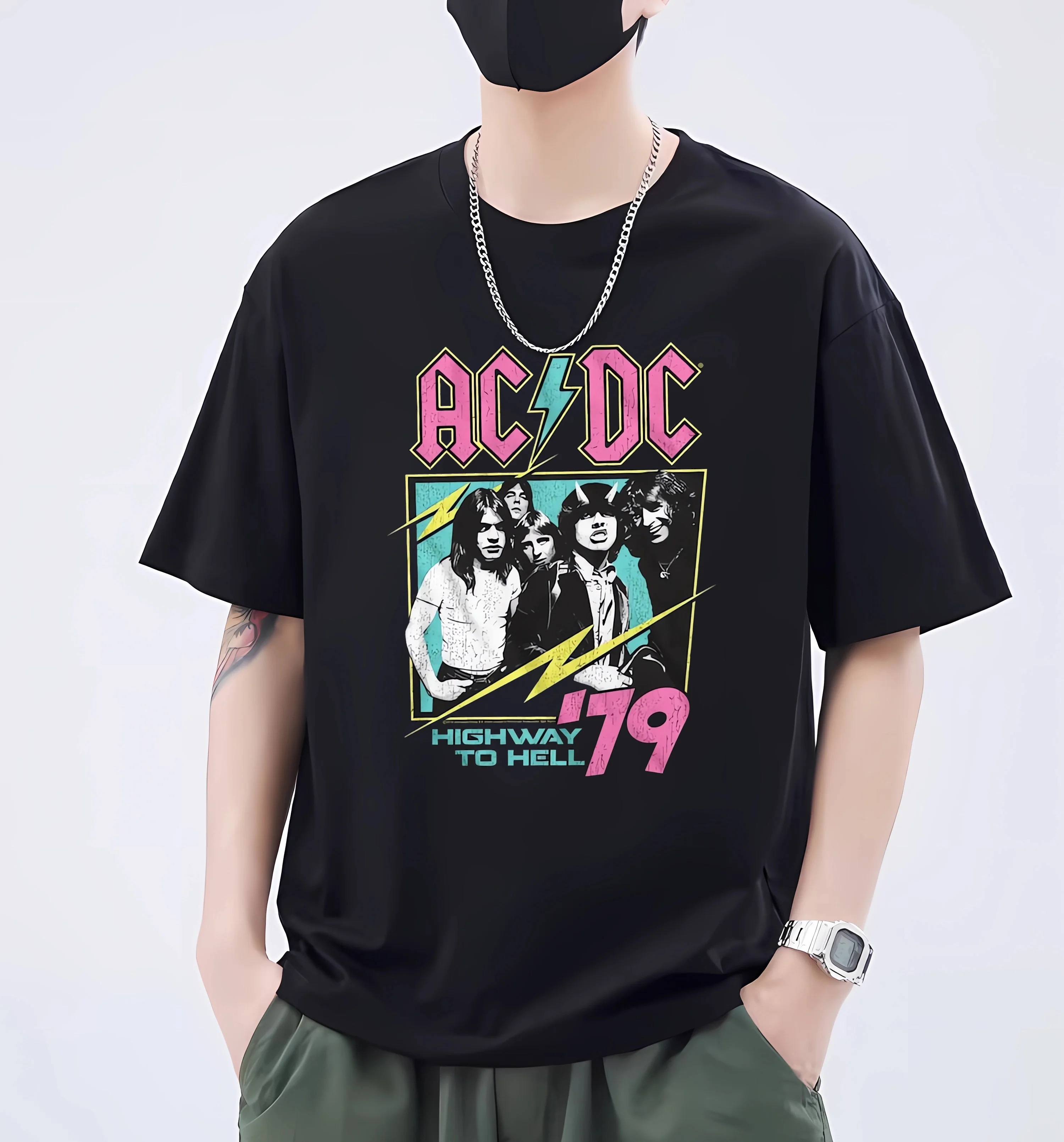 Acdc Band 90s Vintage Shirt  Pwr Up Tour 2024 Streetwear Camise  Band Fan Gift  Merch  Graphic Short-sleev Tops