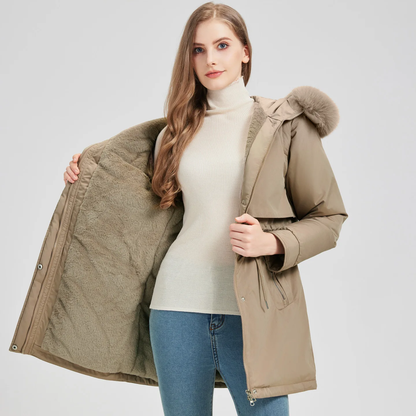 Women's Mid-Length Detachable Sleeve Cotton Jacket Fashionable Cotton Overcoat Winter Fleece 2025 New Style