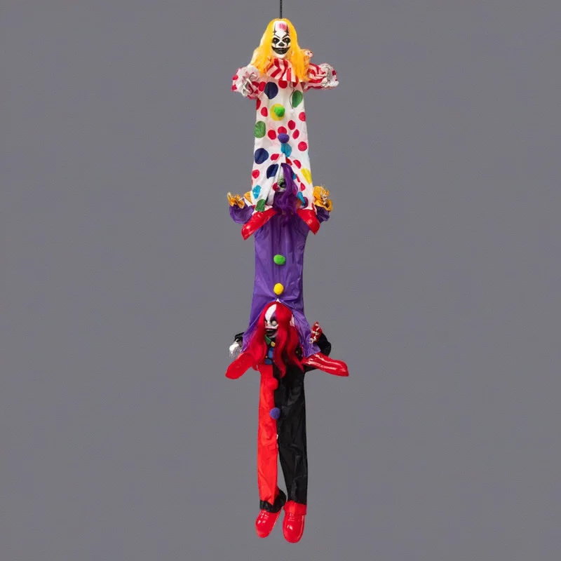 Glowing Halloween Clown Hanging Ornament Stacked 3 Linked Shoulder Riding Lighted Spooky Party Table Decor For Kids Teens Adults