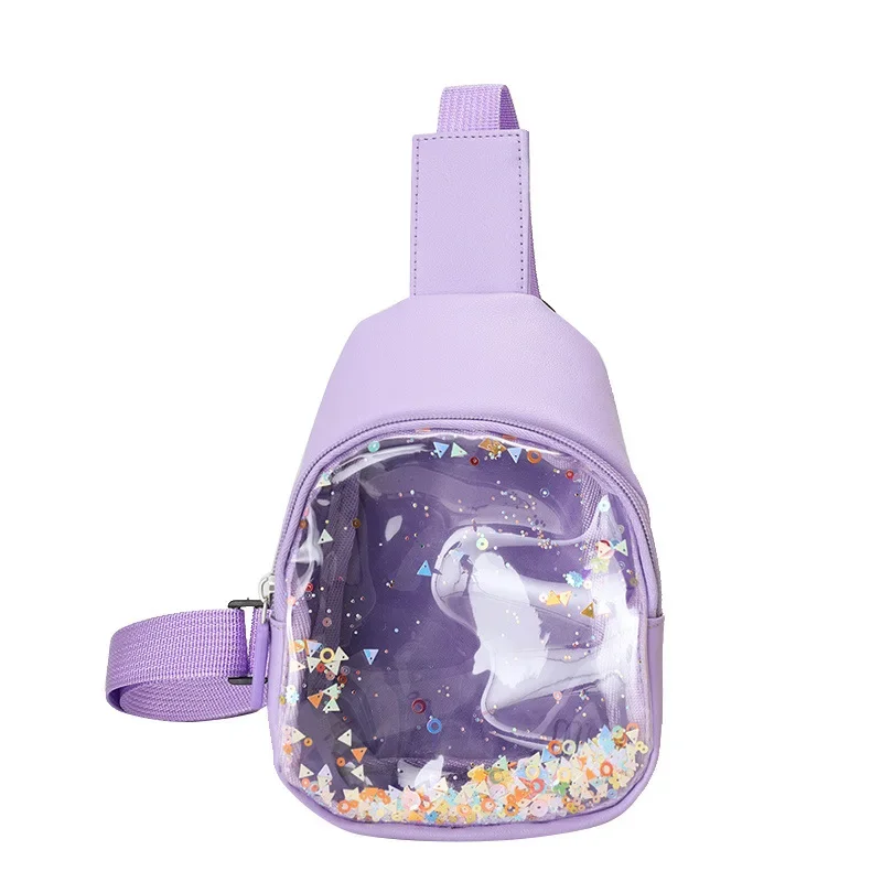New Fashion Children's Solid Color Transparent Crossbody Bag Shoulder Bag Travel Sports Girl Cute Shoulder Bag Flowing Sand Gift