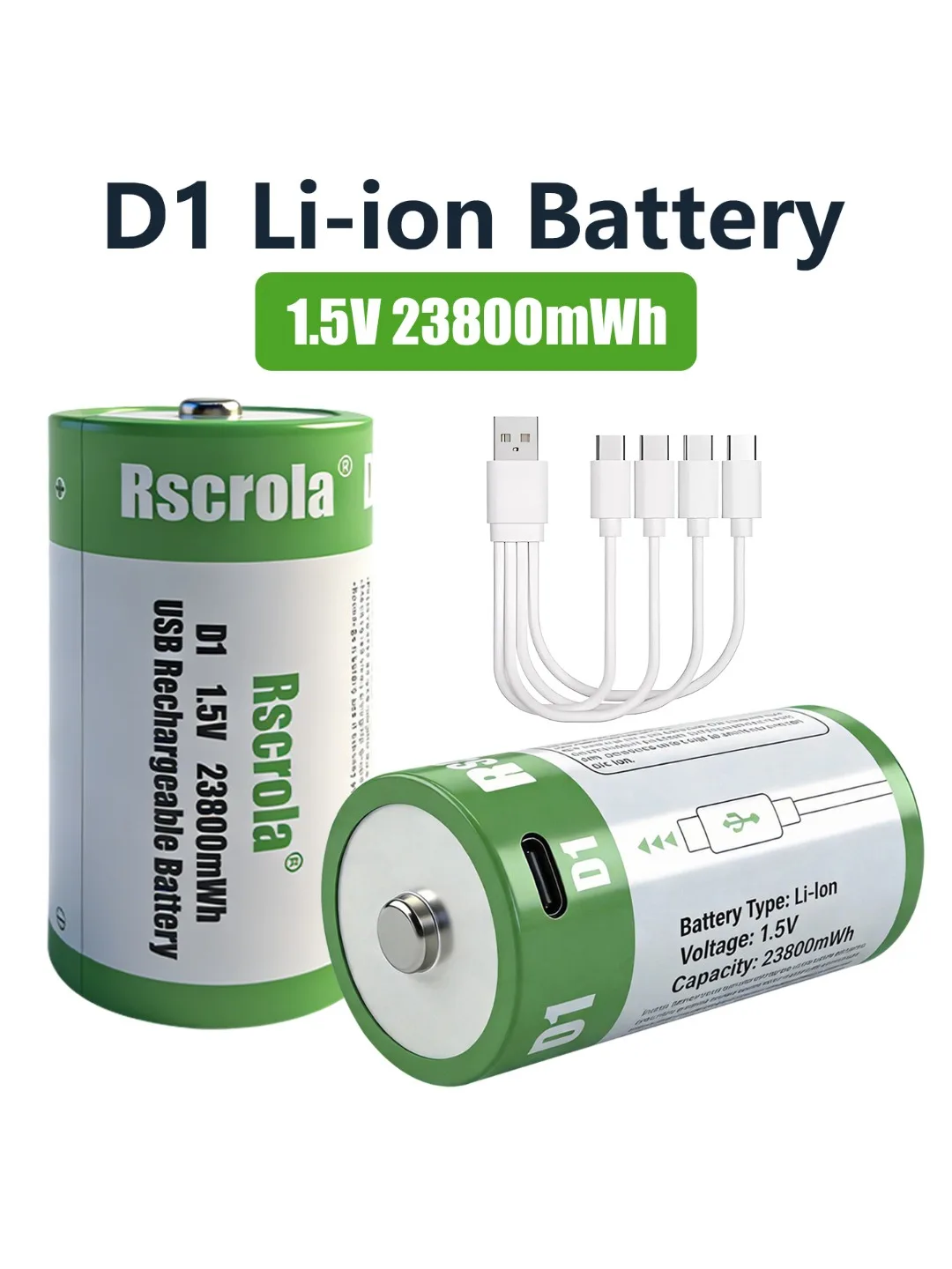 Hoge capaciteit 1.5V 23800mWh USB oplaadbare D-cel lithium batterij (LR20) voor gasfornuis, waterverwarmer, zaklamp, radio's - afbeelding 2
