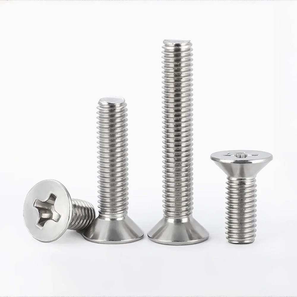 2 Pcs-50 Pcs Cross Recessed Countersunk Screws 304 Stainless Steel Phillips Flat Head Machine Bolts M4 Length 10/20/30/50/180mm