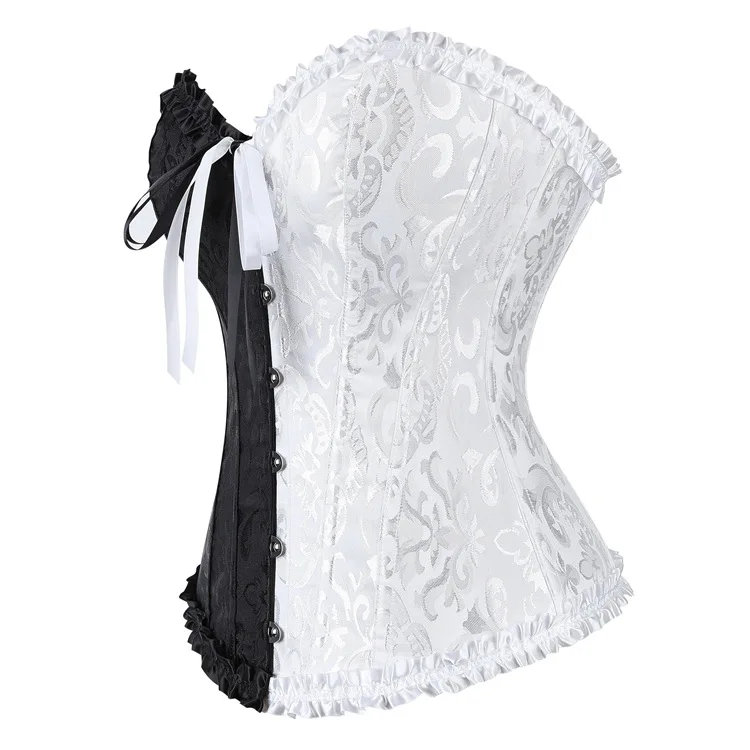 Frauen Korsett Top Jacquard Overbust Bustier Viktorianischen Sexy Lace up Floral Dessous Korset Vintage Gothic Basken Kostüm – Detail 38