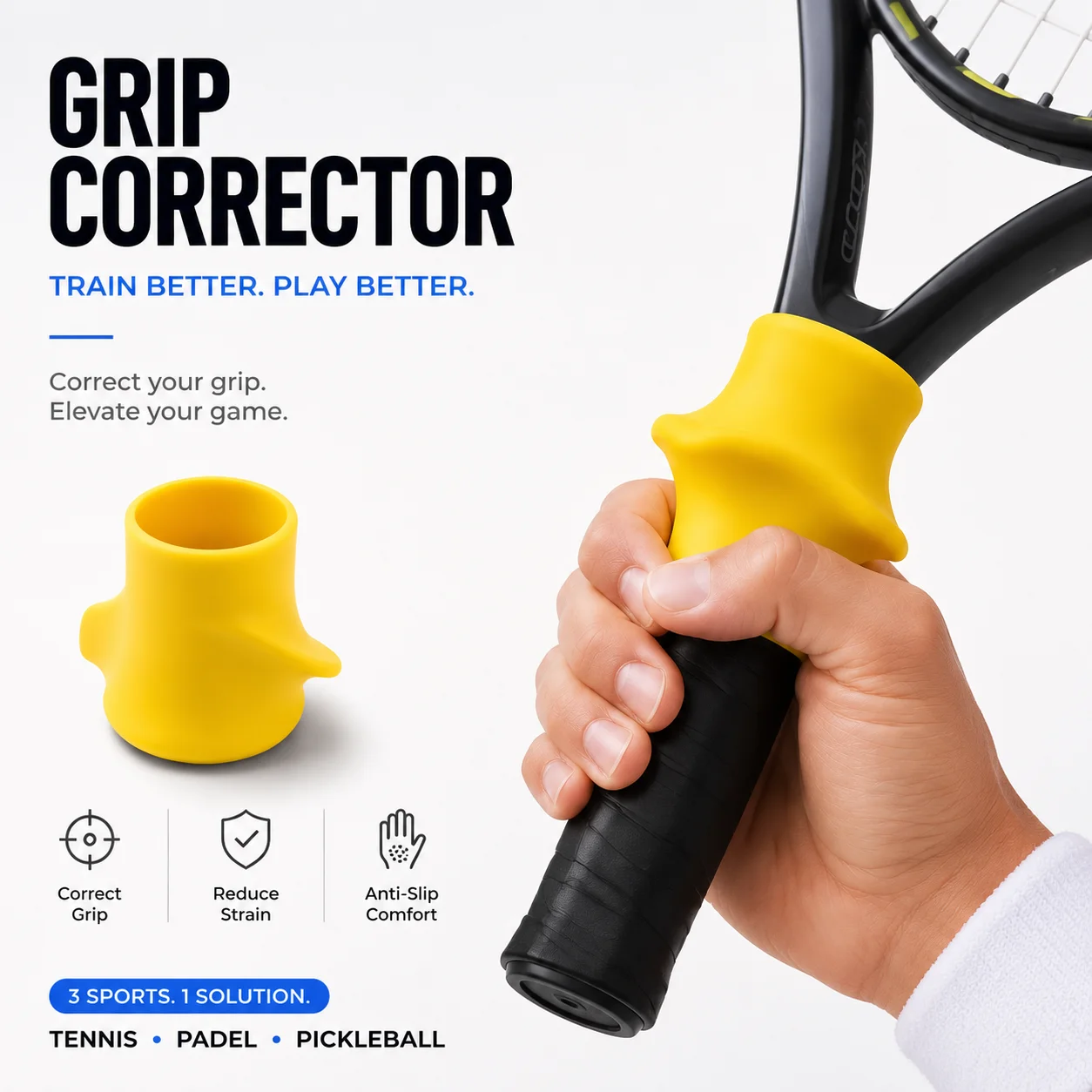 

Tennis Racket Grip Correction Cover Anti-Slip Silicone Handle Padel Pickleball Protect Wrist Elbow Ergonomic Comfort Multi-Sport