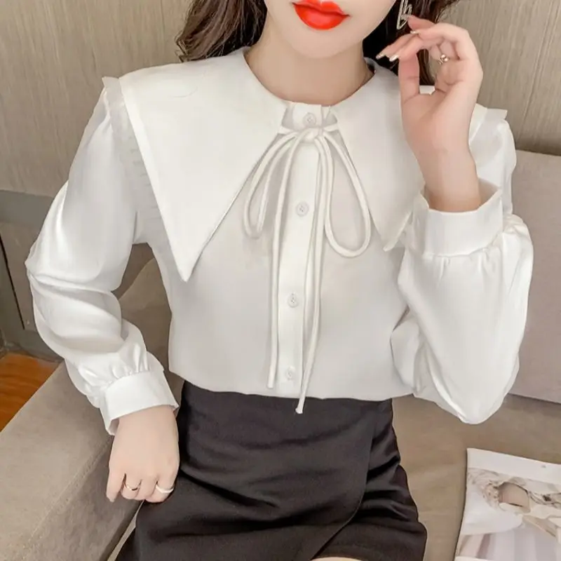 Women's Clothing Long Sleeve Shirts Fashion Ladies O-neck Pullovers Spring Autumn Sweet Tops 2024 New Interior Lapping Blouses