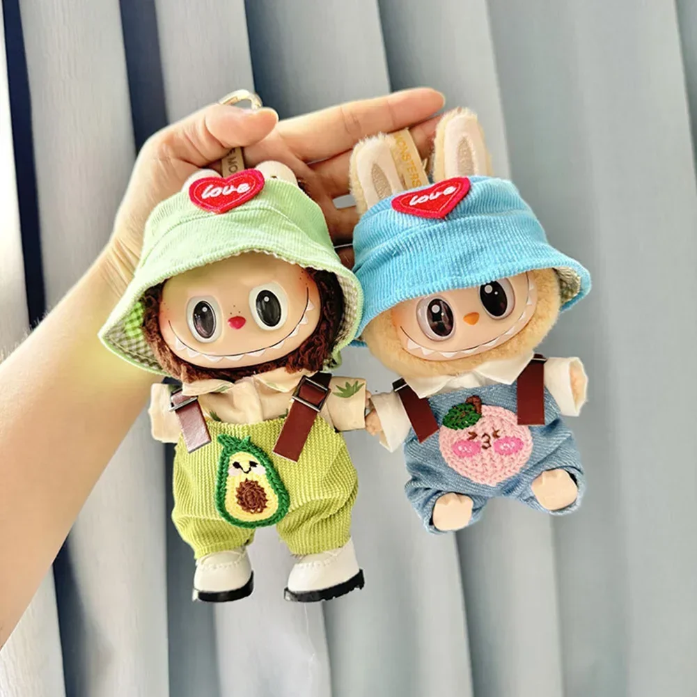 17cm Mini Plush Doll'S Clothes Outfit Accessories For Korea Kpop Exo Labubu Idol V1 V2 Avocado Peach PumPkin overalls Clothing