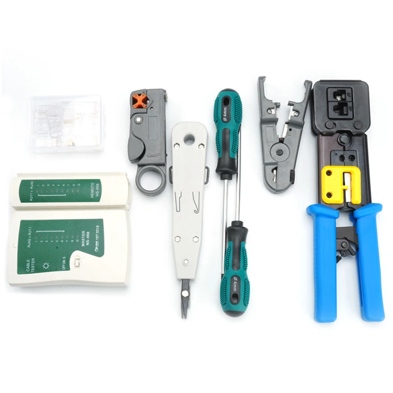 

ABHU Network Tool Kit Set, Crimp Tool Rj45, Cat5 Cat6 Cable Tester Repair Wire Stripping Cutter, Rj45 Coax Plug Crimping, Rj11 W