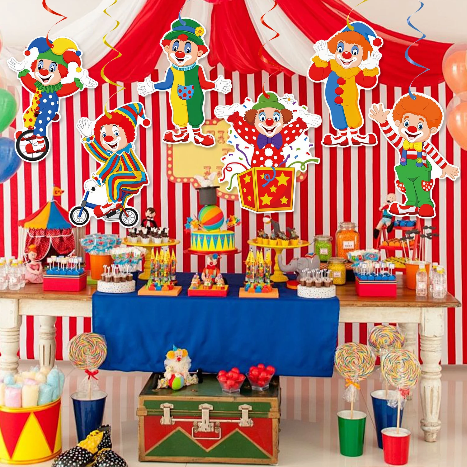 Zirkus-Karneval Geburtstagsparty-Dekorationen Clown-Thema Banner Hängende Wirbel Lustige Karnevalsparty-Zubehör für Kinder – Detail 4