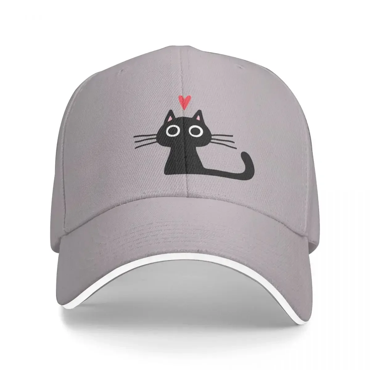 Cute Black Cat with Heart | Kitten Valentine Cap Baseball Cap ny cap Visor sun hat Men's hat Women's