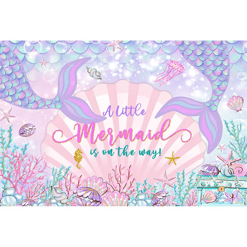 반짝이 인어 공주 사진 배경, 신생아 초상화 사진 배경, 포토콜 소녀 생일 배경 장식