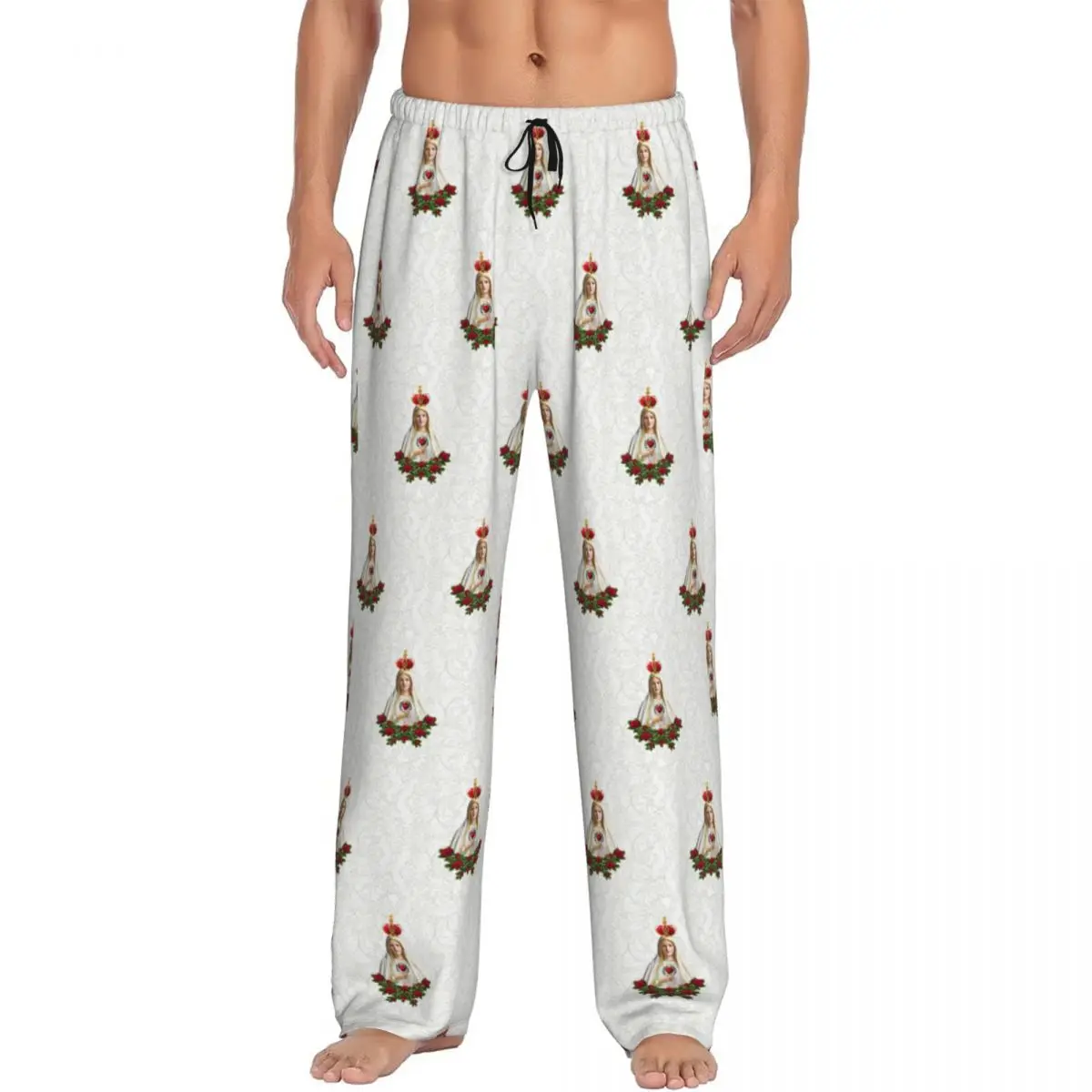 Men's Our Lady Of Fatima Virgin Mary Pajama Pants Custom Print Portugal Rosary Catholic Sleep Sleepwear Bottoms with Pockets