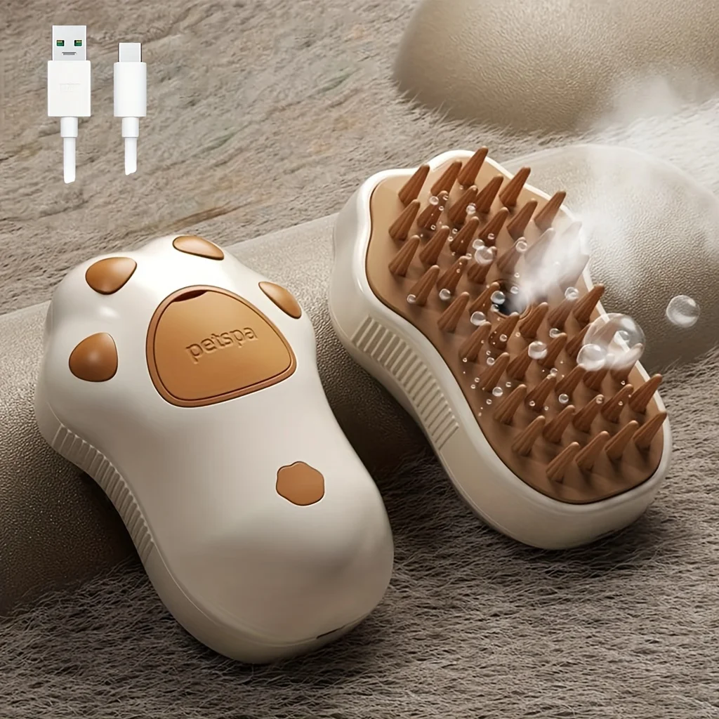 Cat Steam Brush, 3 in 1 Cat Steam Brush Cleaner, Silicone Massage Grooming Brush, Pet Hair Cleaning Brush Comb for Cats and Dogs