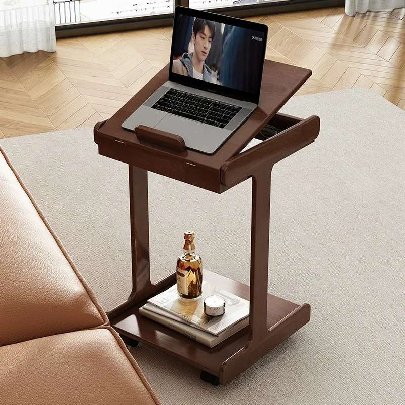 

Household Decoration Solid Wood Mobile Sofa Side Table Simple Modern Creative Bedroom Bedside with Wheels Small Table