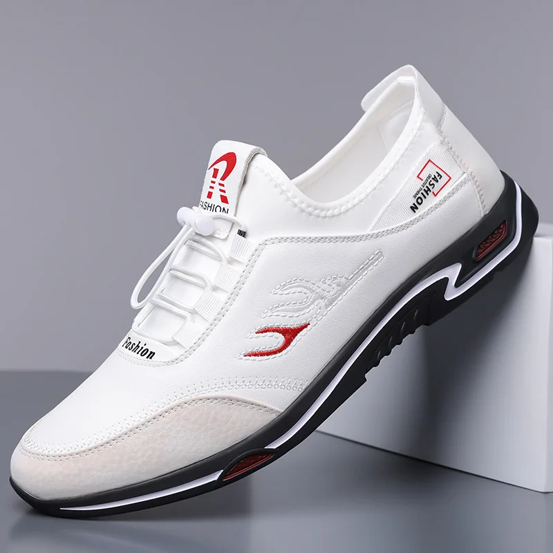 

Новая мужская обувь, кожаная повседневная обувь, легкая спортивная обувь для отдыха, крутые уличные кроссовки без шнуровки, большой размер