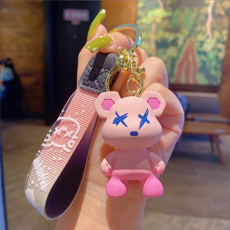 Cute Bear Keychain With Strap The Best Car Key Keyring Animal Bag Backpack Key Chain Charm Pendant Accessory Gift For Friend