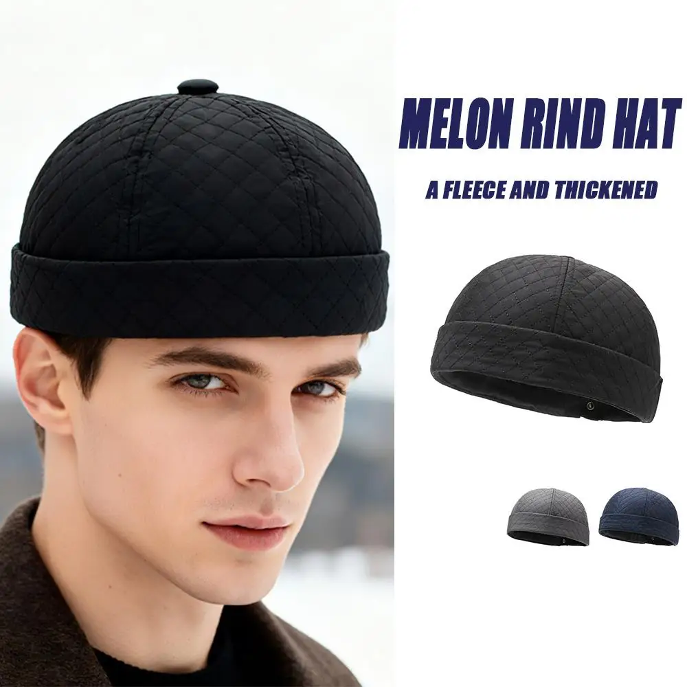 

Outdoor Adjustable Casual Hat Fleece-Lined Thicken Landlord Hat Square Grid Docker Cap Cotton Brimless Hip Hop Windproof Hat