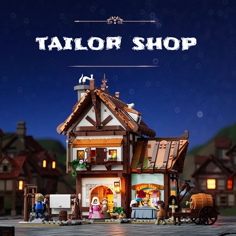 2025 Nowa Średniowieczna Seria Warsztat Szewski Sklep Montaż Oświetlenie Klocki Model Drewniany Dom Dekoracja Zabawki Prezent Urodzinowy