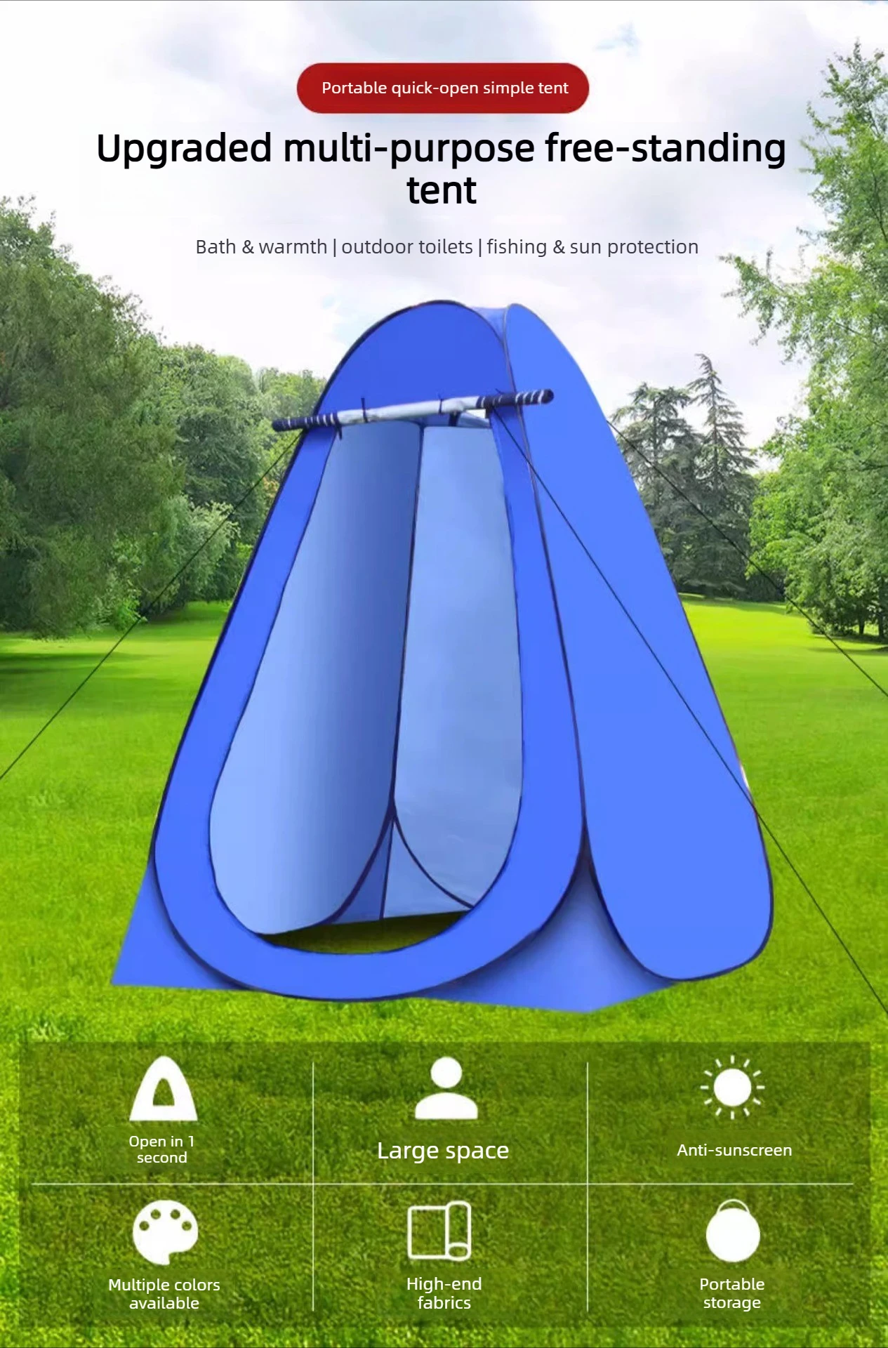 Tragbares Camping-Badezelt, Umkleidezelt, mobile Toilette, Außendusche, Camping, schnelles Aufstellen, kein Badezimmer zum Aufbauen erforderlich – Detail 1