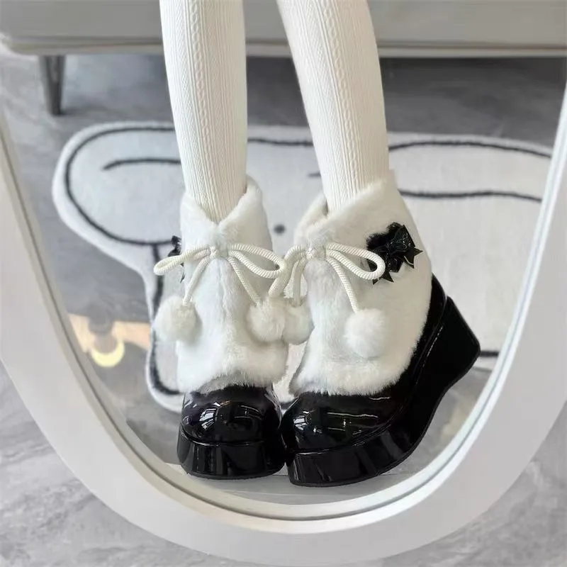 

High Quality Original Cute, Sweet and Warm Lolita Plush Thick Soled Fur Boots, New Snow Mary Jane Women's Boots