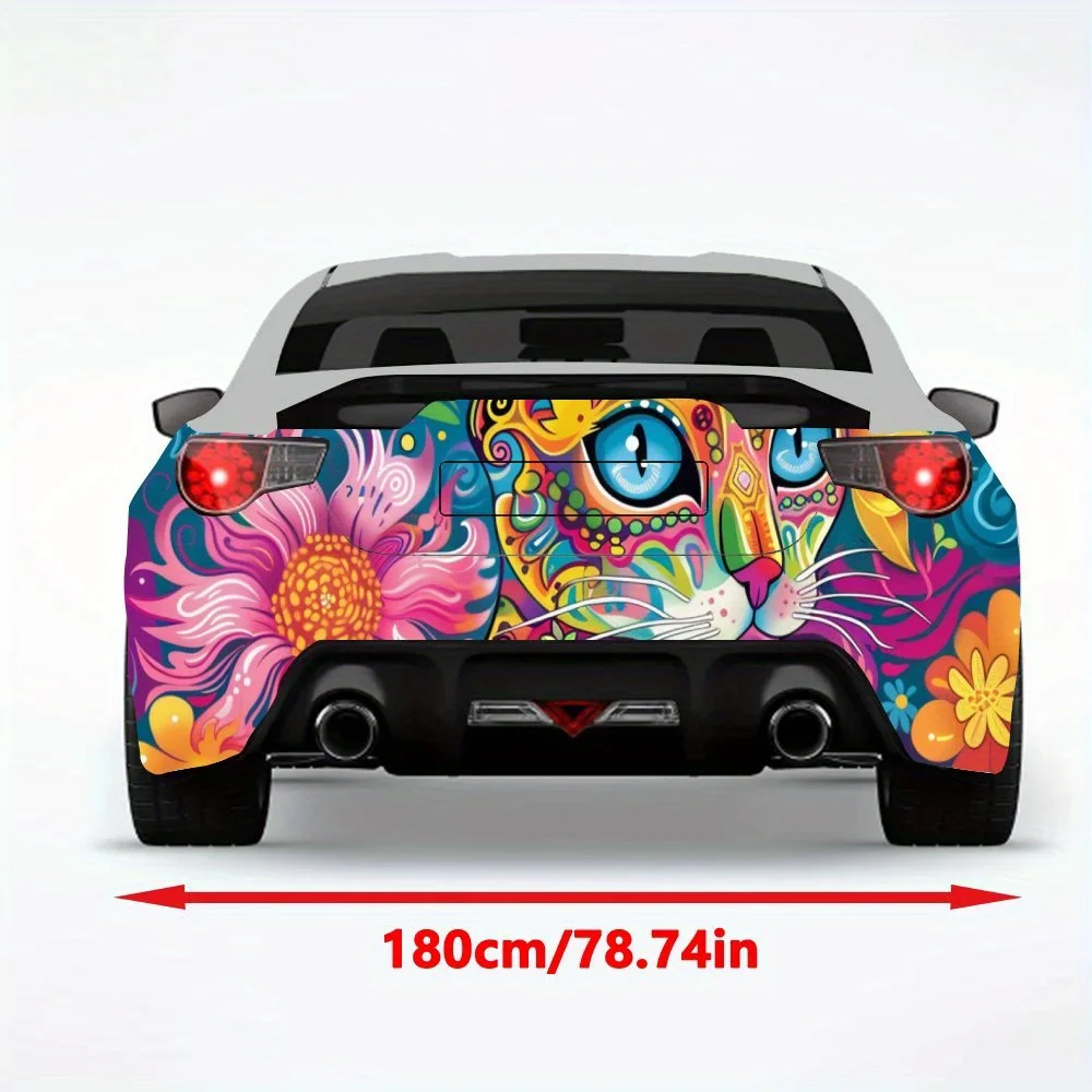 ملصق سيارة فني على شكل جمجمة ملونة على شكل قطة، ملصق فينيل لخلف السيارة، ملصقات فينيل ذاتية اللصق مقاومة للماء لذيل السيارة والمصد