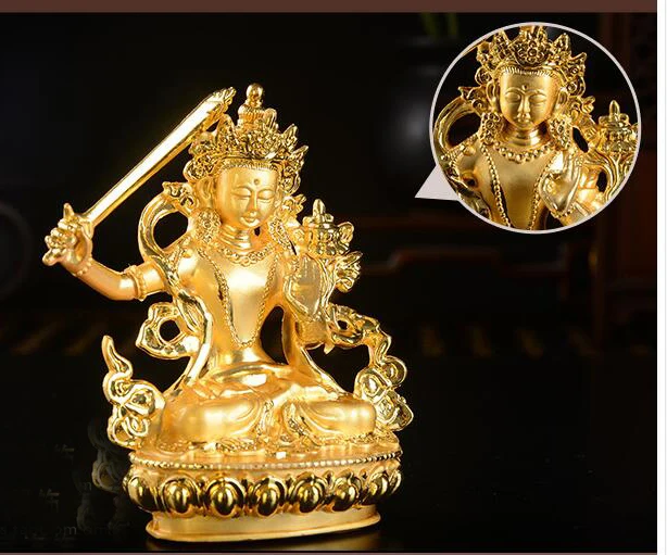 

Wholesale Buddhist supplies # Bless Safe good luck Protection-Buddha gilding pocket small Bodhisattva Manjusri Buddha statue