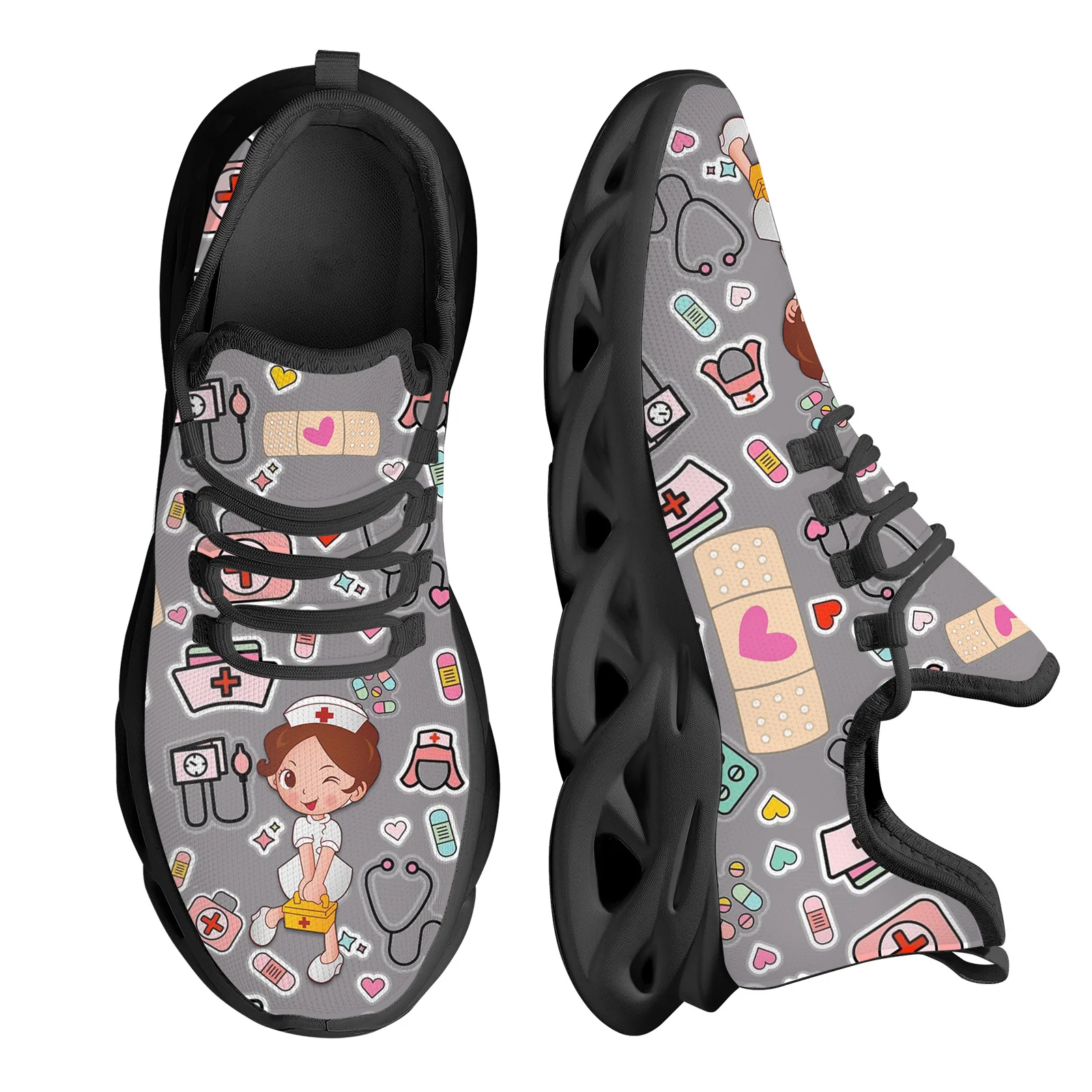 INSTANTARTS Kawaii Nurse Girls Pattern Women Casual Sneakers Non-Slip Running Shoes Hospital Surgical Medical Print Platforms