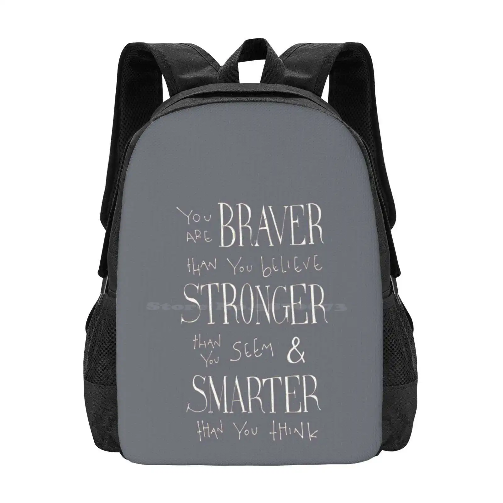 You Are Braver 3D Print Design Backpack Student Bag Gray Inspirational Quote Hand Drawn Motivational Modern Black And White