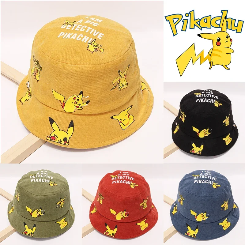 Sombrero de cubo de Pikachu para niños y niñas, gorra bonita de Anime, visera de Panamá para playa, viaje de dibujos animados, informal