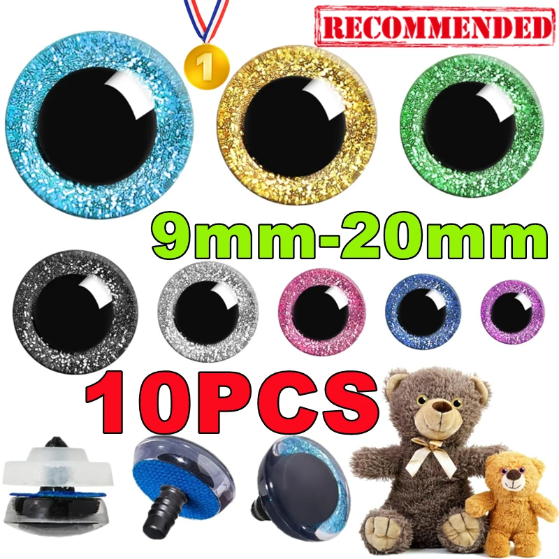 New 10PCS Clear 3D Glitter Plastic Safty Eyes For Crochet Toys Crafts Doll Making Animal Baby Safe Eye 9/10/12/14/16/18/20mm