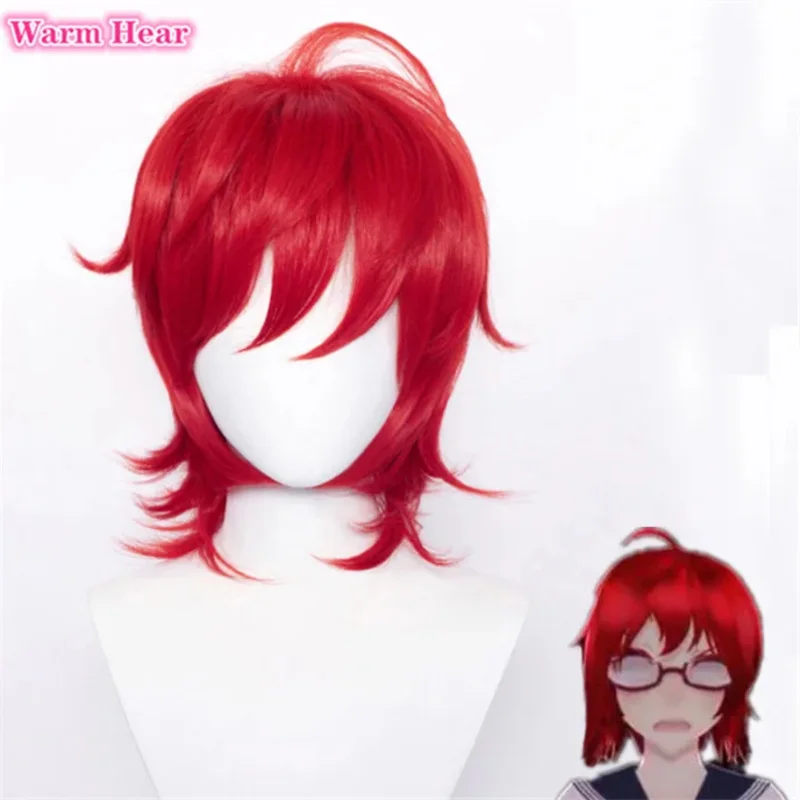 Info-Chan Wig Games Yandere Info Chan Short Red Cosplay Wig With Glasses Heat Resistant Hair Cosplay Wigs a wig cap