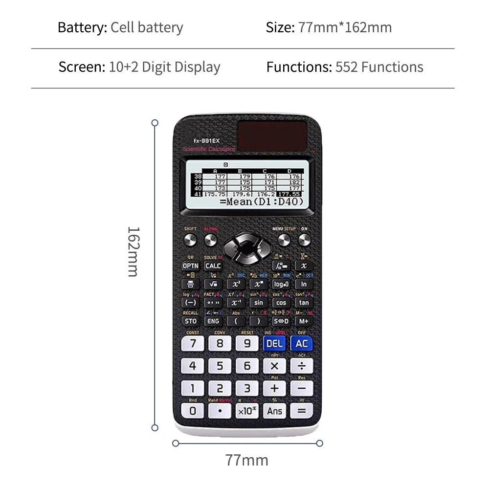 Multifunctional scientific calculator with 552 functions, designed specifically for students taking exams; function calculator